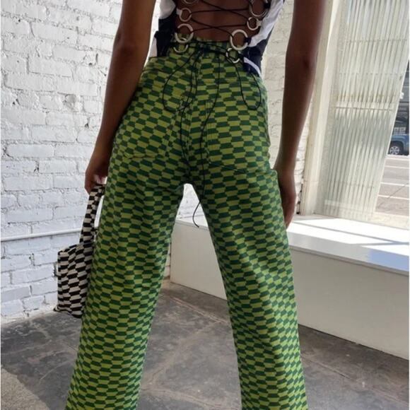 Lisa Says Gah Jeans Women 28 Robyn Wide Leg Vintage Rug Bocce Court Geometric - Picture 4 of 16